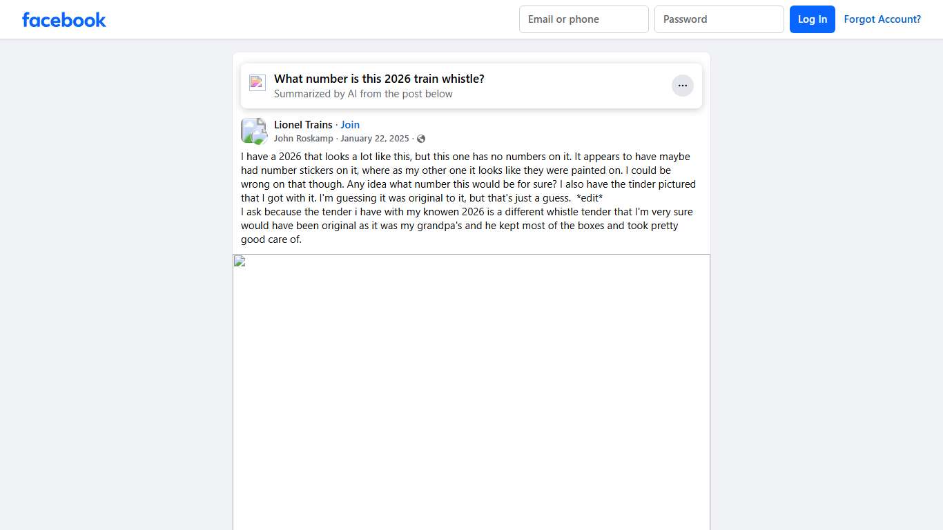 Lionel Trains I have a 2026 that looks a lot like this, but this one has no numbers on it Facebook